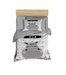 L'essentiel linge de maison Juego de Funda Nórdica para Bebé PH198, Microsatina y Algodón, Impresión 3D, Gris y Blanco, 100x150 cm